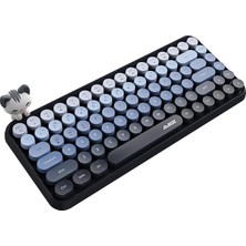 Kablosuz Bluetooth Retro Sessiz Klavye – Yuvarlak Tuşlu, Kedi Süs Aksesuarı, 84 Tuşlu, Taşınabilir, Akıllı Uyku Modu, Ergonomik Tasarım, Tablet Telefon Uyumlu, Ajazz AJ308I Mavi