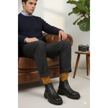 Doçka Chelse Model Lastik Detaylı Hafif Kalın Taban Hakiki Deri Günlük Klasik Tarz Bağcıksız Erkek Bot ER5K/B725