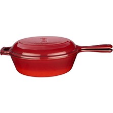 Döküm Combo Derin Tava / Saplı Tencere ve Kızartma Tavası, Metal Saplı Kapaklı, 26CM, Kırmızı