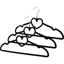 Shopwave 3pcs Siyah Kadife Kaplı - Kalpli Plastik Askı Metal Uçlu (5047)