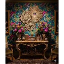 Ss Eral Koop  Lüks Gold Bohem Rattan Bambu Hasır Duvar Süsü 3'lü