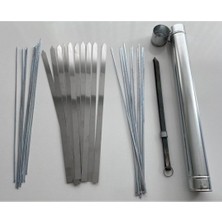 Yıldırım Store Mangal Set Paslanmaz Krom Çelik 10 Adet Adana Şiş 10 Kuşbaşı Şiş 10 Ciğer Şiş ve Maşa