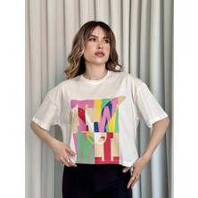 Zengezur Mall Xmpdby Baskılı Crop Tişört Beyaz (Beden: L)