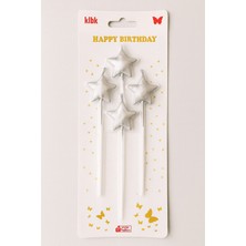 Gümüş 4'lü Yıldız Pasta Mumu Çubuklu Doğum Günü Pasta Mumu