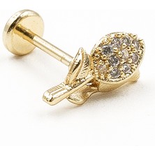 Sose Moda Minimal Gül Detaylı Zirkon Tragus Piercing – Gold | Hipoalerjenik, Uzun Kullanım