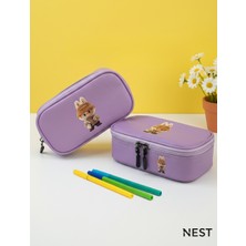 Nest Life Labubu Karakterli Fermuarlı ve Lastik Bölmeli Lila Kalemlik