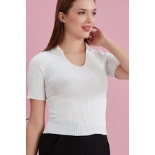 Alışveriş Sokağı Polo Yaka Kısa Kol Kaşkorse Bluz Mavi Renk