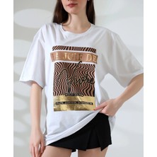 Zengezur Mall Xmpdby Varak Çizgili Oversize Tişört Beyaz (Beden: M)