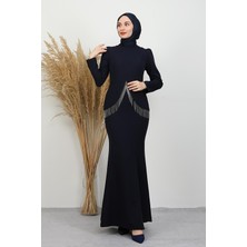 Imge Krep Elbise Lacivert