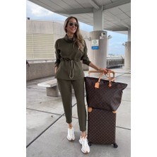 Kadın Uzun Kollu Balıkçı Yaka Belden Lastikli Modal Bluz ve Pantolon Ikili Takım