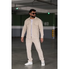 L-KOM Çift Cepli 2'li Takım Pamuklu Rahat Gömlek & Pantolon Takımı