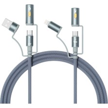 Bix BX6IN1C 60W Type-C & Lightning & Usb-A Çok Fonksiyonlu Şarj ve Data Kablosu – Kamp ve Acil Durumlar Için LED Fenerli Çakmaklık Özellikli Premium Örgülü 1.2 Metre