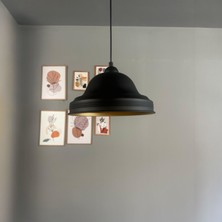 Bamyum Ulmete Siyah Yarım Lale Başlık Tekli Sarkıt Avize Salon Ofis Otel Restoran Avizeleri Vintage Tasarım