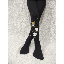 Düven Tek Boynuzlu At Partisi Orta Kalın Mus Kız Çocuk Külotlu Çorap-Unıcorn Party Siyah Külotlu Çorap