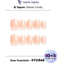 Takma Takma 15'li Ten Rengi Kısa Yuvarlark KYL1548 Tekrar Kullanılabilir El Yapımı Protez Takma Tırnak - Ten Rengi-S