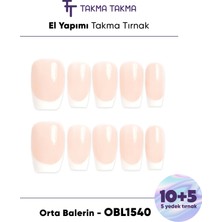 Takma Takma 15'li Ten Rengi Orta Balerin OBLK1540FK Tekrar Kullanılabilir El Yapımı Protez Takma Tırnak - Ten Rengi-XS