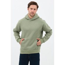 Sparrow Unisex Oversize Pamuklu Kanguru Cepli 3 Iplik Basic Kapüşonlu Sweatshirt Buz Yeşil - L