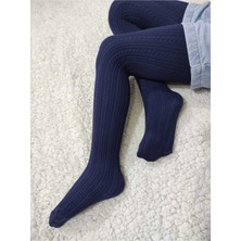 Düven Lacivert Örgü Desenli Kız Çocuk Orta Kalın Mevsimli Külotlu Çorap