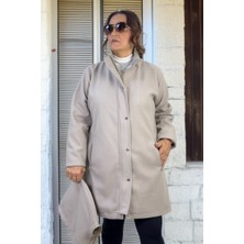 Yagmur Beren  Çıt ve Fermuar Kapama Çıkartılabilir Kapüşon Astarlı Büyük Beden Kadın Kaban