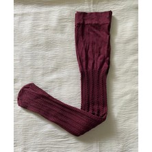 Düven Kız Çocuk 80 Denye Mevsimlık Desenli Külotlu Çorap - Bordo Külotlu Çorap