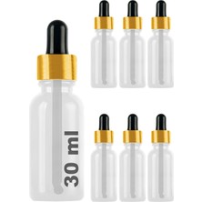 Afracam 30 ml Şeffaf Cam Damlalık Beyaz Serum Şişesi 30 cc Siyah Altın Kapaklı Dropper Cam Şişe 6 Adet