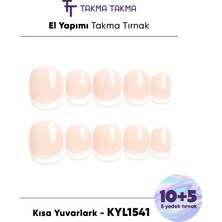 Takma Takma 15'li Ten Rengi Kısa Yuvarlark KYLK1541FK 10'lu Tekrar Kullanılabilir El Yapımı Protez Takma Tırnak - Ten Rengi-XS