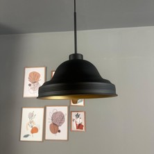 Bamyum Ulmete Siyah Ince Siyah Başlık Tekli Sarkıt Avize Salon Ofis Otel Restoran Avizeleri Vintage Tasarım