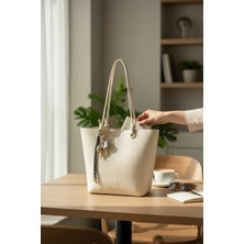 Kriste Bell Hakiki Süet Deri Parlak Arka Yüzeyli Charm Detaylı Omuz Çantası -Taba