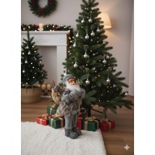 Dodomar Yılbaşı Noel Baba 60CM Kayak Takımlı Gri Kürklü Çuvallı