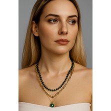 Solare Accessories Yeşil Kristal Taşlı Çoklu Kolye