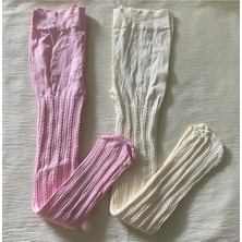 Düven 2'li Kız Çocuk Desenli Külotlu Çorap ( 80 Den Orta Kalın Mevsimlik Külotlu Çorap ) Pembe & Vanilya