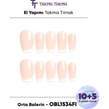 Takma Takma 15'li Ten Rengi Orta Balerin OBL1534FI Tekrar Kullanılabilir El Yapımı Protez Takma Tırnak - Ten Rengi-S