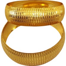 Fm 2 Adet 3 cm Genişlik 18 K Altın Kaplama Düğün Nişan Şık Geceler Altın Kaplama Bilezik (KPL008)