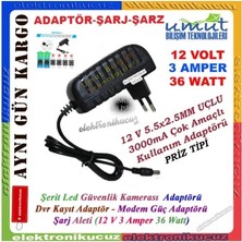 Moonkip Farklı Amaçlı Kullanımlar Için Uyumlu Adaptör.12 Volt 3 Amper Adaptör Kamera Adaptörü 12V 3A Adaptör LED Modem Güvenlik Kamerası Plastik Kasa Priz Tipi 5.5x2.1-2.5mm Jaklı.