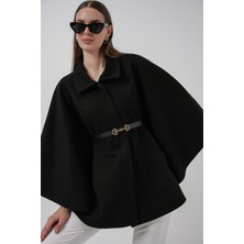 Bigdart Kadın Kemerli Kaşe Panço 9170 - Siyah