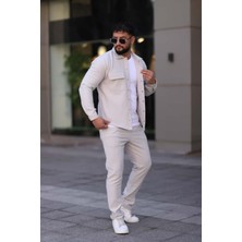 L-KOM Erkek Çift Cepli Şardonlu 2'li Takım Pamuklu Rahat Gömlek & Pantolon Takımı