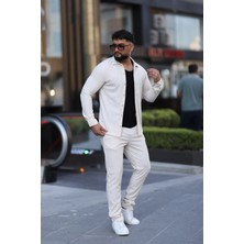 L-KOM Çizgili Slim Fit 2li Takım (Gömlek & Pantolon) - Pamuklu Rahat Takım Elbise