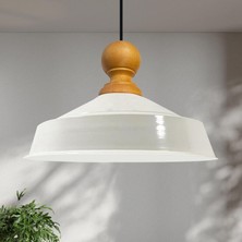 Bamyum Asaletli Beyaz Iç Beyaz Tekli Avize Ahşap Başlık Retro Sarkıt Lamba Restoran Salon Aydınlatma