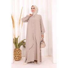 Bym Fashion Boydan Düğmeli Elbise 6045 Vizon