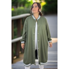 YAĞMURBEREN Yagmur Beren  Çıt Çıt Kapama Kristal Viskon Kumaş Cepli Ribanalı Büyük Beden Uzun Kap Ceket