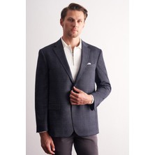 İmza Lacivert Mono Yaka Kareli Desen Esnek 4 Drop Comfort Fit Classic Ceket 1002255156