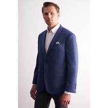 İmza Koyu Lacivert Mono Yaka Kareli Desen Esnek 4 Drop Comfort Fit Classic Ceket 1002255156