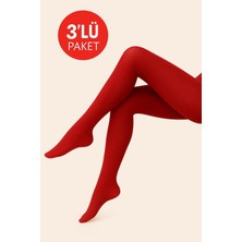 Düven Kadın 3'lü Paket Kırmızı Külotlu Çorap Orta Kalın Mus Micro 40 Den Opak Mat Pantyhose