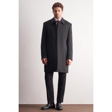 İmza Koyu Antrasit Berberi Yaka Tam Astar Classic Comfort Fit Esnek Kaşe Palto 1005255152