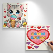 Dudu Gift TATİL-KARNE HEDİYESİ 2'li Tuval Boyama Seti 20X20 cm Uv Baskı 6 Akrilik Boya 1 FIRÇA-MODEL-240