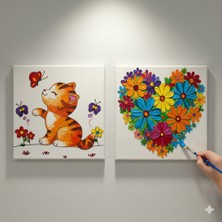 Dudu Gift TATİL-KARNE HEDİYESİ 2'li Tuval Boyama Seti 20X20 cm Uv Baskı 6 Akrilik Boya 1 FIRÇA-MODEL-256