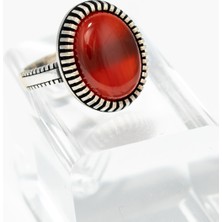 Yıldırım Kırmızı Akik Taşlı 925 Ayar Gümüş Erkek Yüzük – Dikkat Çeken Klasik Görünüm