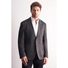 İmza Siyah Mono Yaka Kendinden Desenli Esnek 6 Drop Comfort Fit Classic Ceket 1002255155