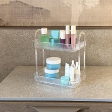 Mena Rise 2 Katlı Makyaj Organizeri Kozmetik Aksesuar Düzenleyici Kozmetik Vitrini (Şeffaf)