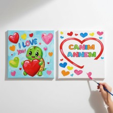 Dudu Gift TATİL-KARNE HEDİYESİ 2'li Tuval Boyama Seti 20X20 cm Uv Baskı 6 Akrilik Boya 1 FIRÇA-MODEL-302